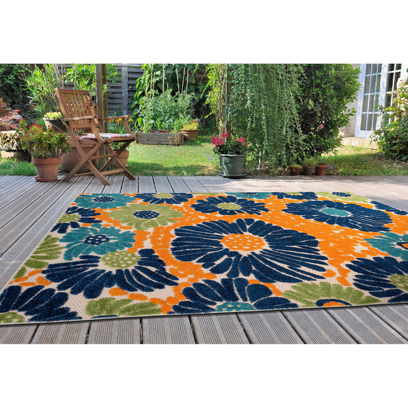 Andover Mills™ Alyshia Floral Orange/Navy/Green Indoor & Outdoor Area